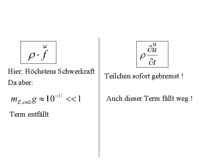 Hier: Höchstens Schwerkraft Da aber: Teilchen sofort gebremst ! Auch dieser Term fällt weg