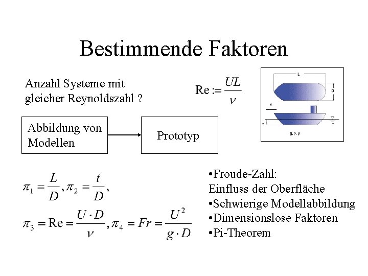 Bestimmende Faktoren Anzahl Systeme mit gleicher Reynoldszahl ? Abbildung von Modellen Prototyp • Froude-Zahl: