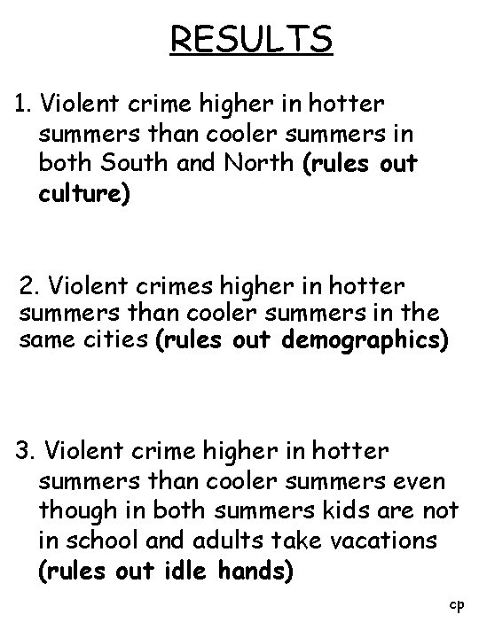RESULTS 1. Violent crime higher in hotter summers than cooler summers in both South