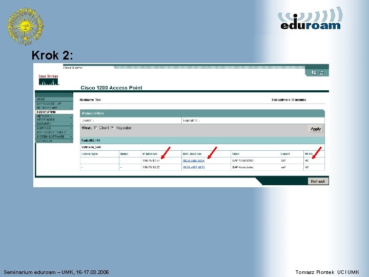 Krok 2: Seminarium eduroam – UMK, 16 -17. 03. 2006 Tomasz Piontek UCI UMK