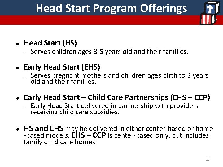 Head Start Program Offerings Head Start (HS) – Early Head Start (EHS) – Serves Head Start Program Offerings Head Start (HS) – Early Head Start (EHS) – Serves
