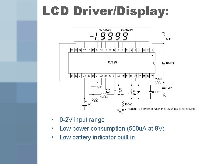 LCD Driver/Display: • 0 -2 V input range • Low power consumption (500 u.
