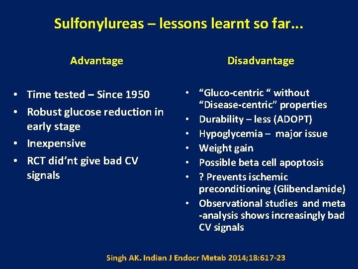 Sulfonylureas – lessons learnt so far. . . Advantage • Time tested – Since