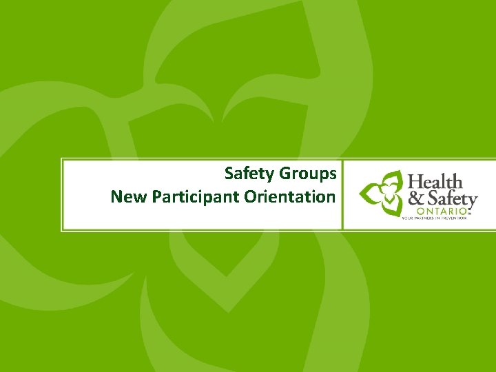 Safety Groups New Participant Orientation 
