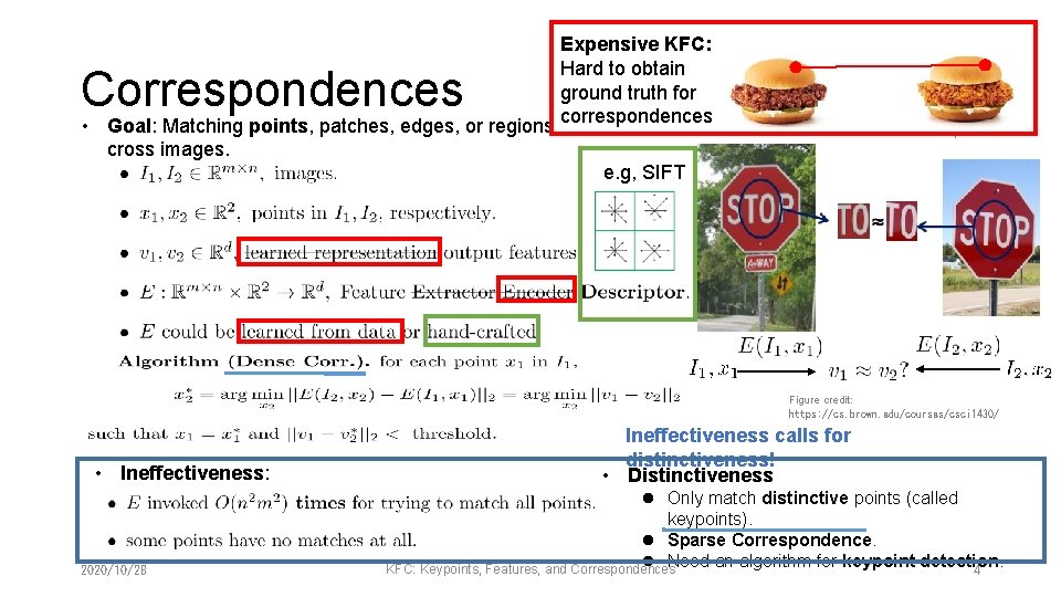 Expensive KFC: Hard to obtain ground truth for • Goal: Matching points, patches, edges,