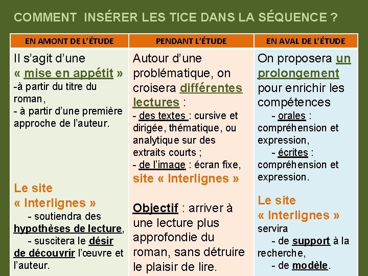 COMMENT INSÉRER LES TICE DANS LA SÉQUENCE ? EN AMONT DE L’ÉTUDE PENDANT L’ÉTUDE