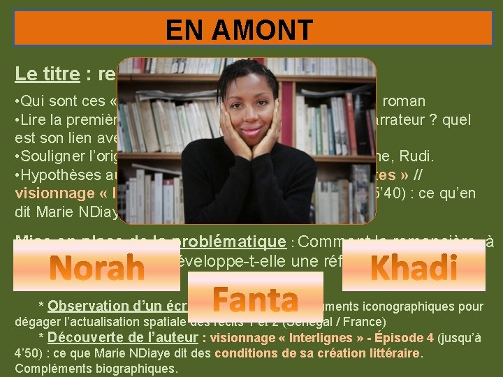 EN AMONT Le titre : recherche collective • Qui sont ces « trois femmes