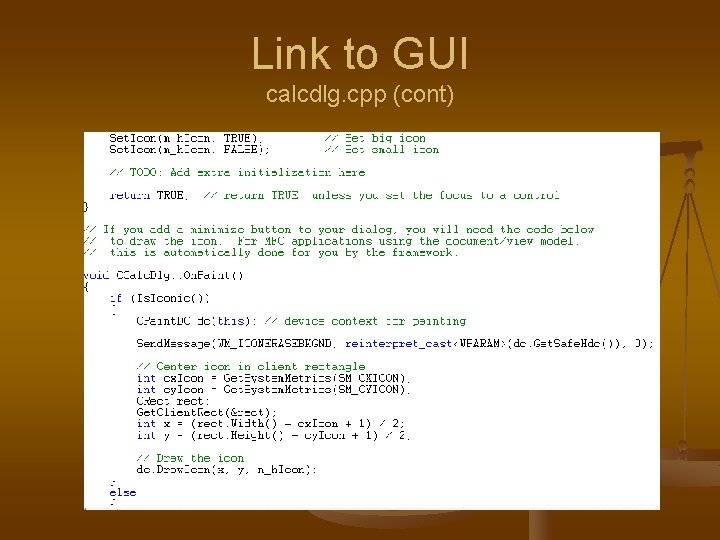 Link to GUI calcdlg. cpp (cont) 