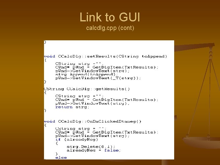 Link to GUI calcdlg. cpp (cont) 