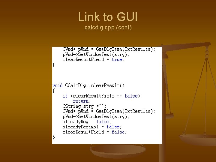 Link to GUI calcdlg. cpp (cont) 