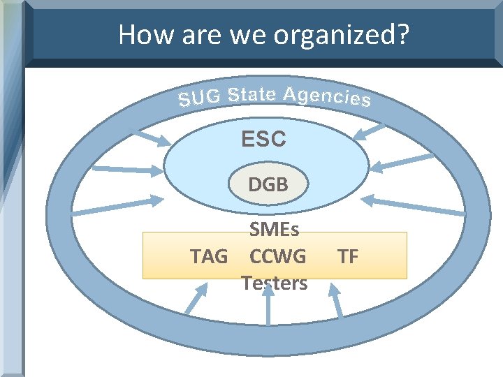 How are we organized? ESC DGB SMEs TAG CCWG Testers TF 