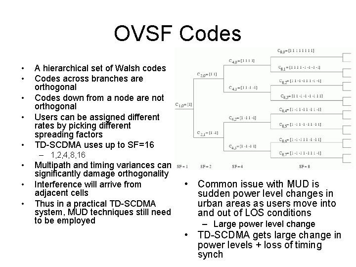 OVSF Codes • • • A hierarchical set of Walsh codes Codes across branches