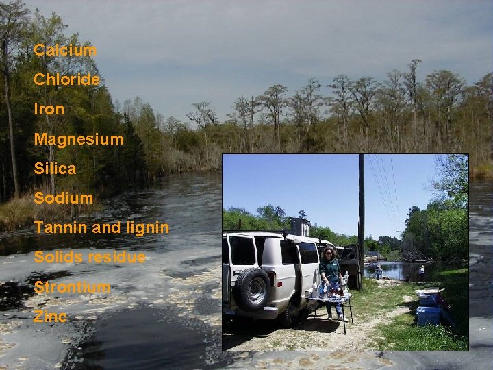 Calcium Chloride Iron Magnesium Silica Sodium Tannin and lignin Solids residue Strontium Zinc 
