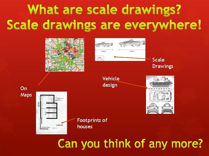 What are scale drawings? Scale drawings are everywhere! Scale Drawings On Maps Vehicle design