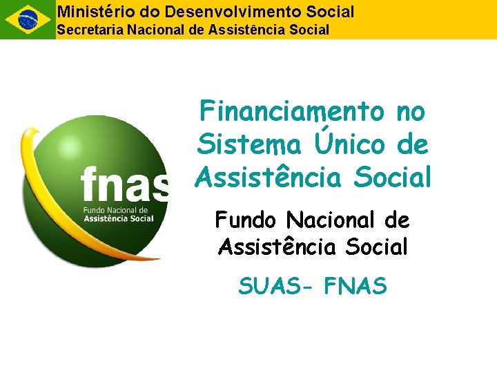 Ministério do Desenvolvimento Social Secretaria Nacional de Assistência Social Financiamento no Sistema Único de