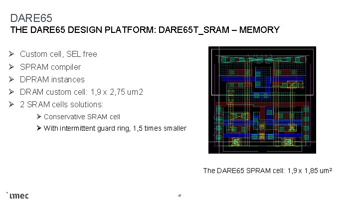 DARE 65 THE DARE 65 DESIGN PLATFORM: DARE 65 T_SRAM – MEMORY Ø Custom