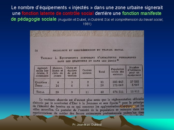 Le nombre d’équipements « injectés » dans une zone urbaine signerait une fonction latente