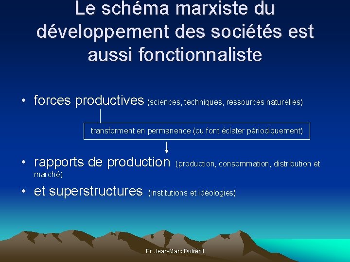Le schéma marxiste du développement des sociétés est aussi fonctionnaliste • forces productives (sciences,