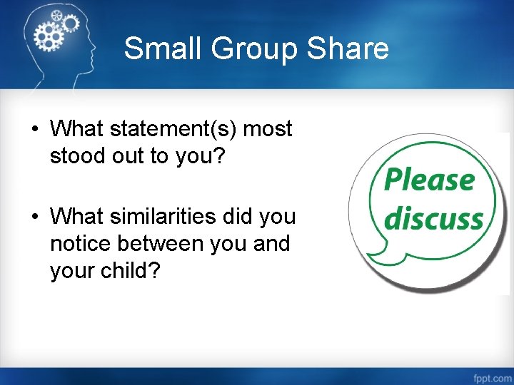 Small Group Share • What statement(s) most stood out to you? • What similarities