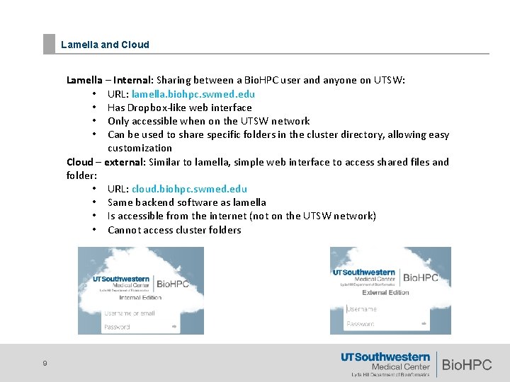 Lamella and Cloud Lamella – Internal: Sharing between a Bio. HPC user and anyone Lamella and Cloud Lamella – Internal: Sharing between a Bio. HPC user and anyone