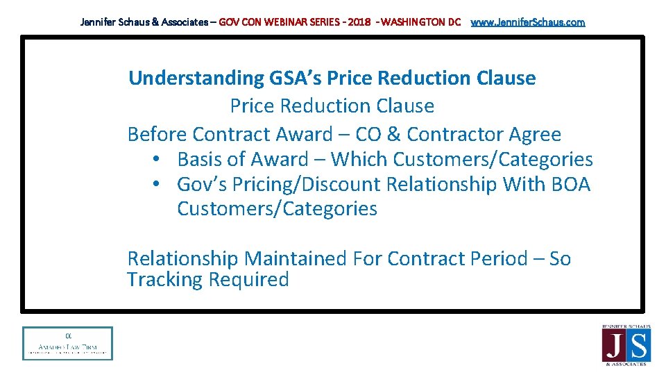 Jennifer Schaus & Associates – GOV CON WEBINAR SERIES - 2018 - WASHINGTON DC