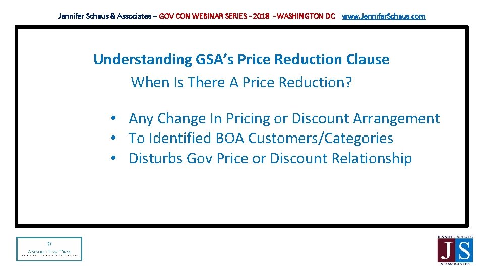 Jennifer Schaus & Associates – GOV CON WEBINAR SERIES - 2018 - WASHINGTON DC
