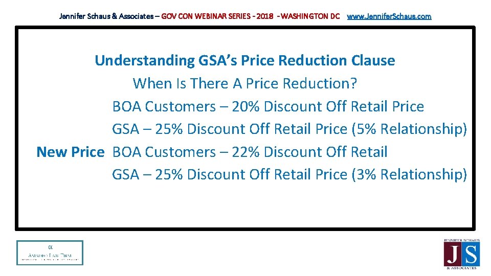 Jennifer Schaus & Associates – GOV CON WEBINAR SERIES - 2018 - WASHINGTON DC