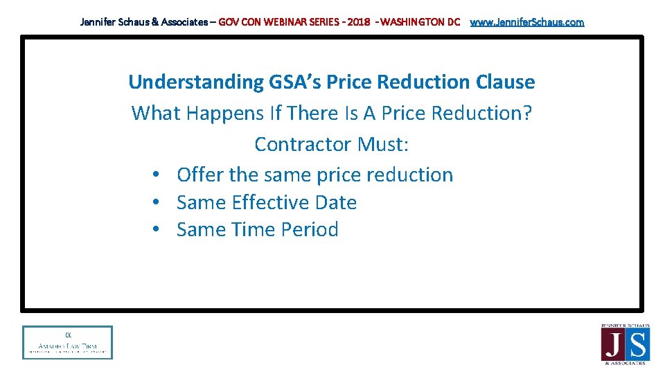 Jennifer Schaus & Associates – GOV CON WEBINAR SERIES - 2018 - WASHINGTON DC