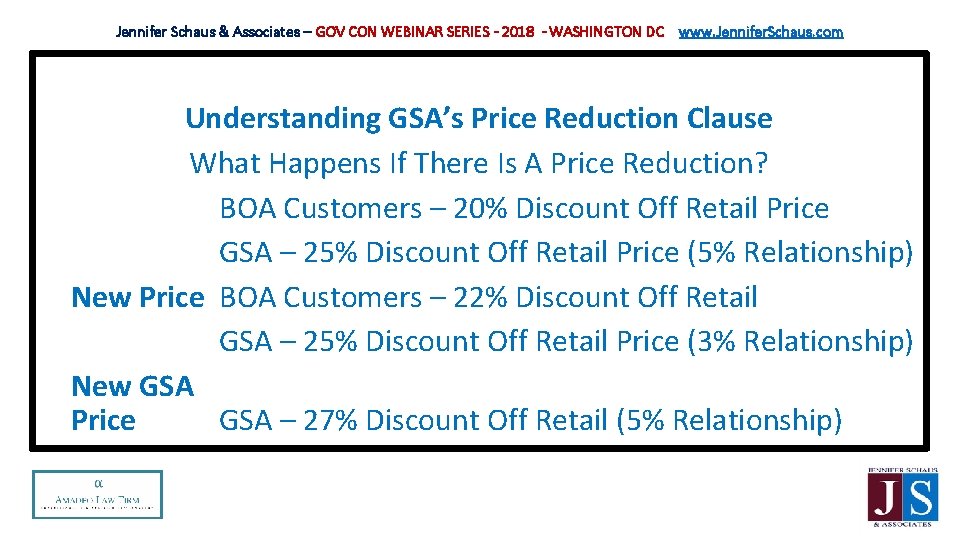 Jennifer Schaus & Associates – GOV CON WEBINAR SERIES - 2018 - WASHINGTON DC