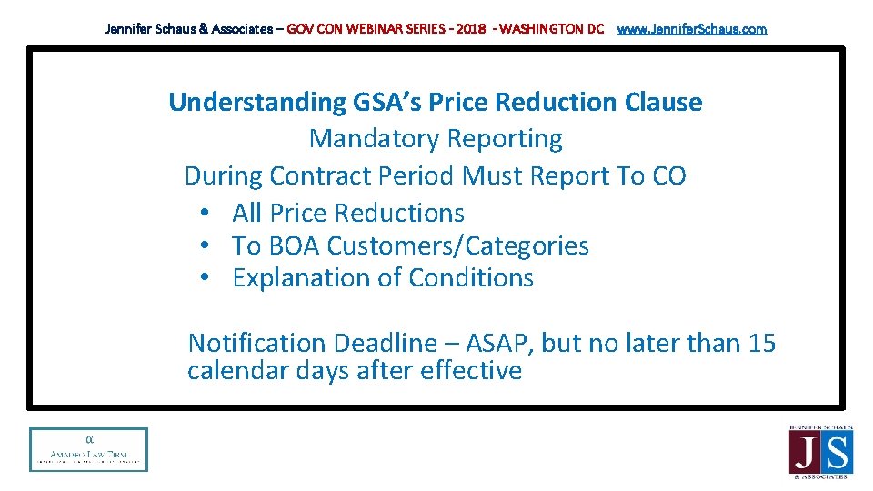 Jennifer Schaus & Associates – GOV CON WEBINAR SERIES - 2018 - WASHINGTON DC