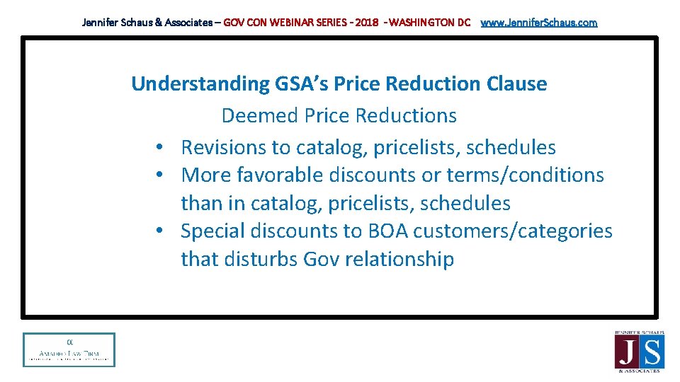 Jennifer Schaus & Associates – GOV CON WEBINAR SERIES - 2018 - WASHINGTON DC
