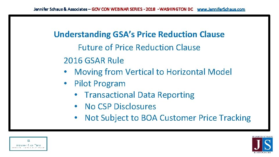 Jennifer Schaus & Associates – GOV CON WEBINAR SERIES - 2018 - WASHINGTON DC