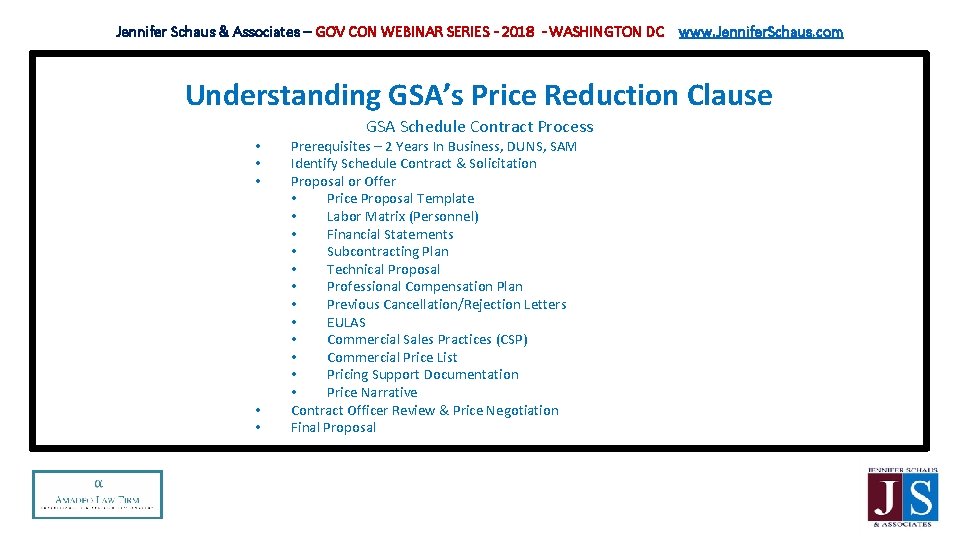 Jennifer Schaus & Associates – GOV CON WEBINAR SERIES - 2018 - WASHINGTON DC