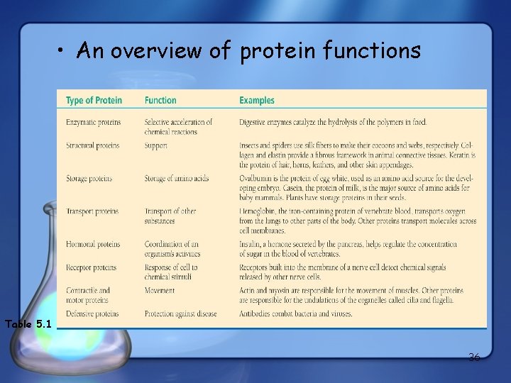  • An overview of protein functions Table 5. 1 36 