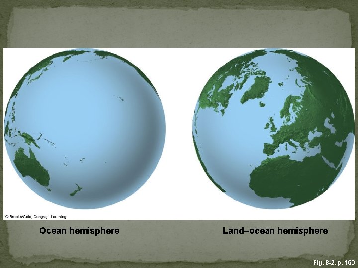 Ocean hemisphere Land–ocean hemisphere Fig. 8 -2, p. 163 