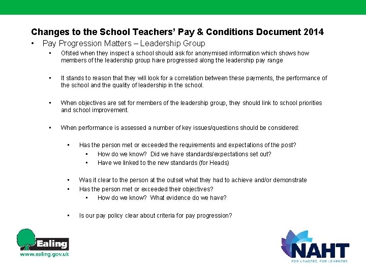 Changes to the School Teachers’ Pay & Conditions Document 2014 • Pay Progression Matters