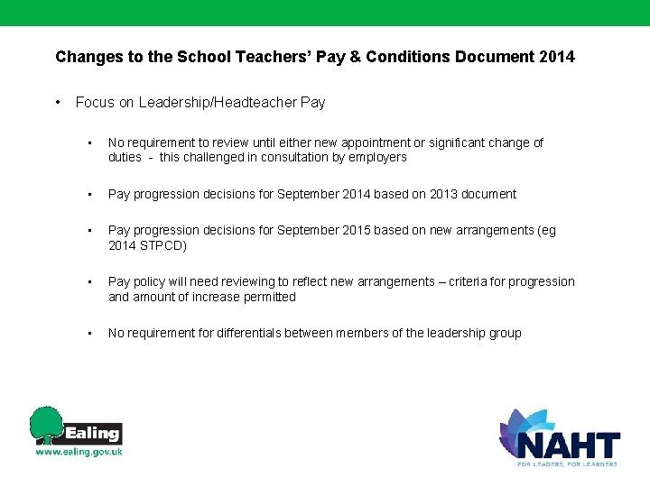 Changes to the School Teachers’ Pay & Conditions Document 2014 • Focus on Leadership/Headteacher