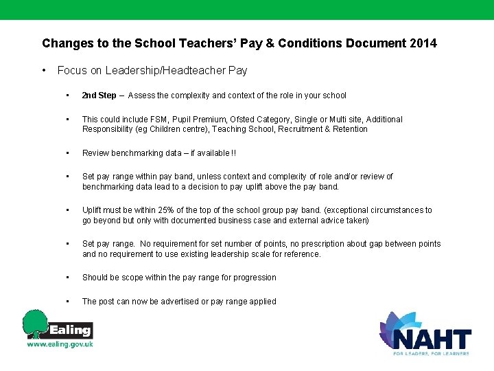 Changes to the School Teachers’ Pay & Conditions Document 2014 • Focus on Leadership/Headteacher