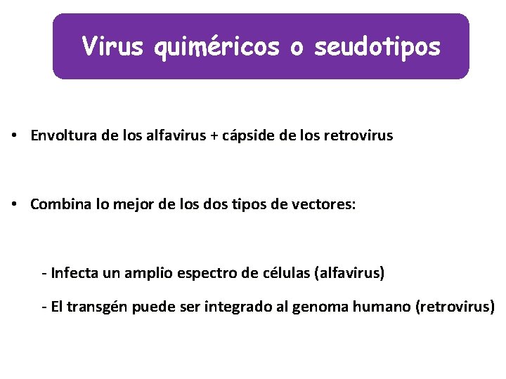 Virus quiméricos o seudotipos • Envoltura de los alfavirus + cápside de los retrovirus