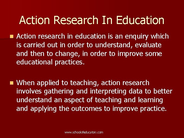 Action Research In Education n Action research in education is an enquiry which is