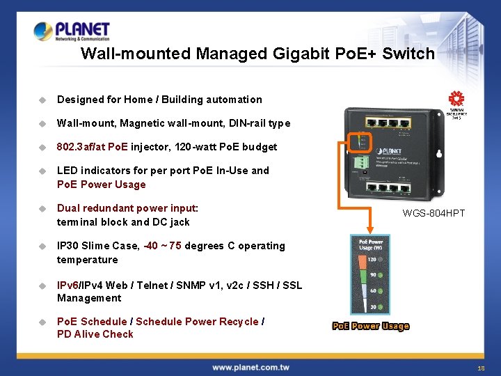 Wall-mounted Managed Gigabit Po. E+ Switch u Designed for Home / Building automation u