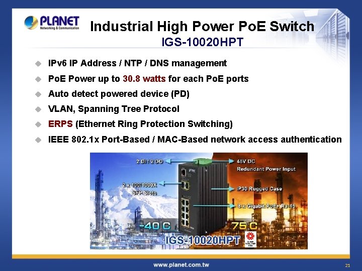 Industrial High Power Po. E Switch IGS-10020 HPT u IPv 6 IP Address /