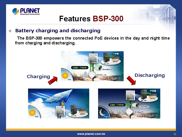 Features BSP-300 u Battery charging and discharging The BSP-300 empowers the connected Po. E