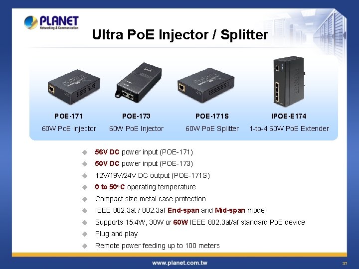 Ultra Po. E Injector / Splitter POE-171 POE-173 POE-171 S IPOE-E 174 60 W