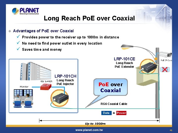 Long Reach Po. E over Coaxial u Advantages of Po. E over Coaxial ü