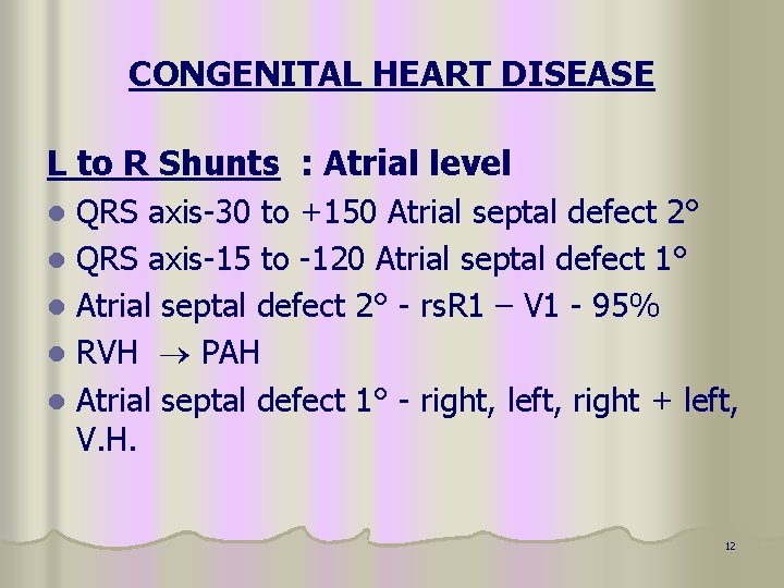 CONGENITAL HEART DISEASE L to R Shunts : Atrial level QRS axis-30 to +150