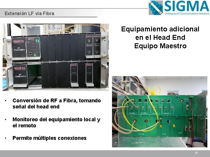 Extensión LF vía Fibra Equipamiento adicional en el Head End Equipo Maestro • Conversión