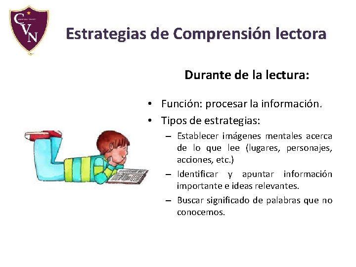 Estrategias de Comprensión lectora Durante de la lectura: • Función: procesar la información. • Estrategias de Comprensión lectora Durante de la lectura: • Función: procesar la información. •