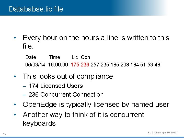 Datababse. lic file • Every hour on the hours a line is written to