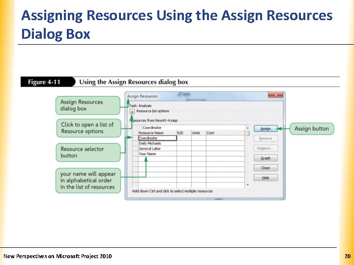 Assigning Resources Using the Assign Resources XP Dialog Box New Perspectives on Microsoft Project